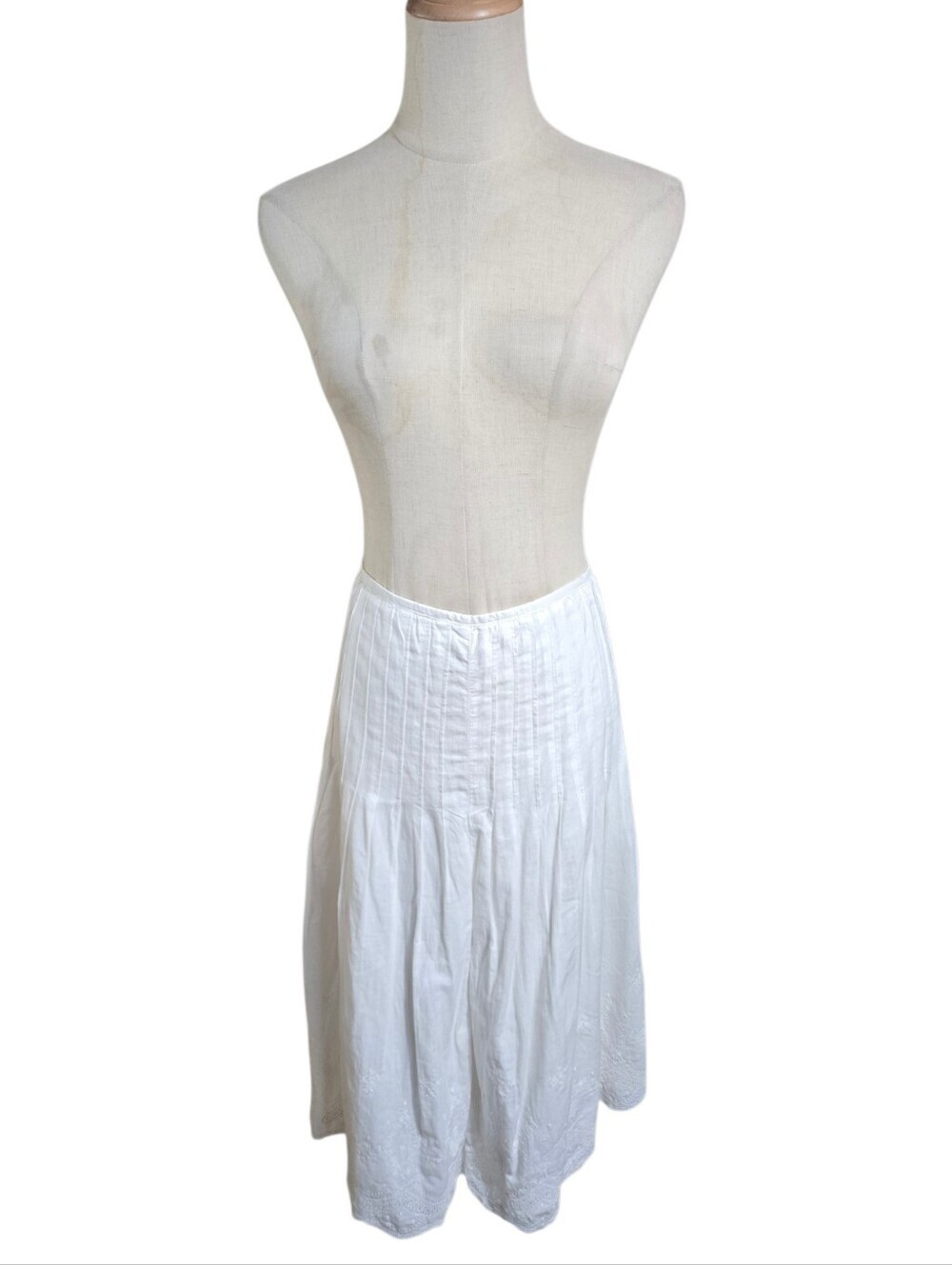 Tommy Hilfiger White Pleated Eyelet Cotton Cottagecore Midi Skirt